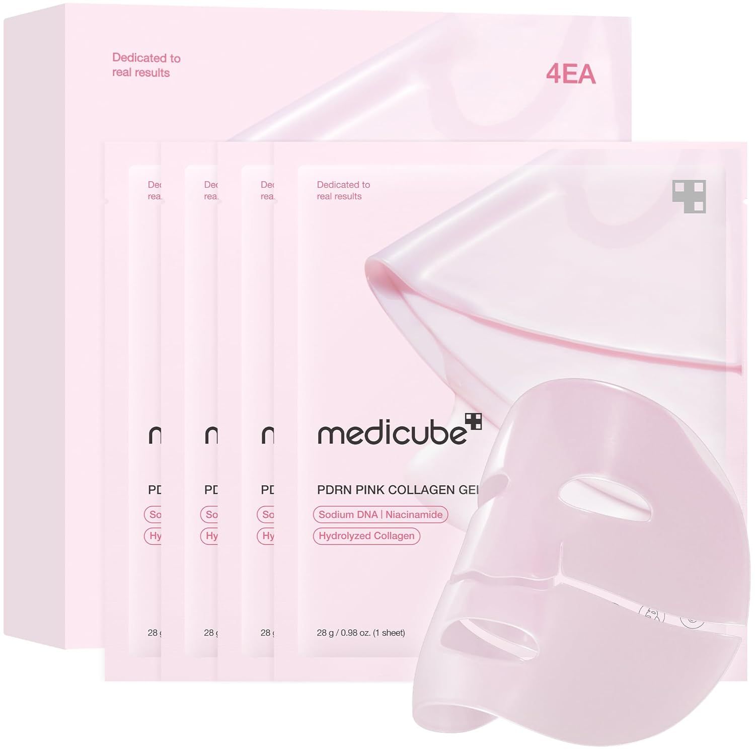 Medicube Salmon Dna Pdrn Pink Collagen Jelly Gel Mask | Overnight Face Mask for Glass Glow Skin- Elasticity, Hydrating, Firming and Moisturizing | Korean Skincare, 28g, 4ea