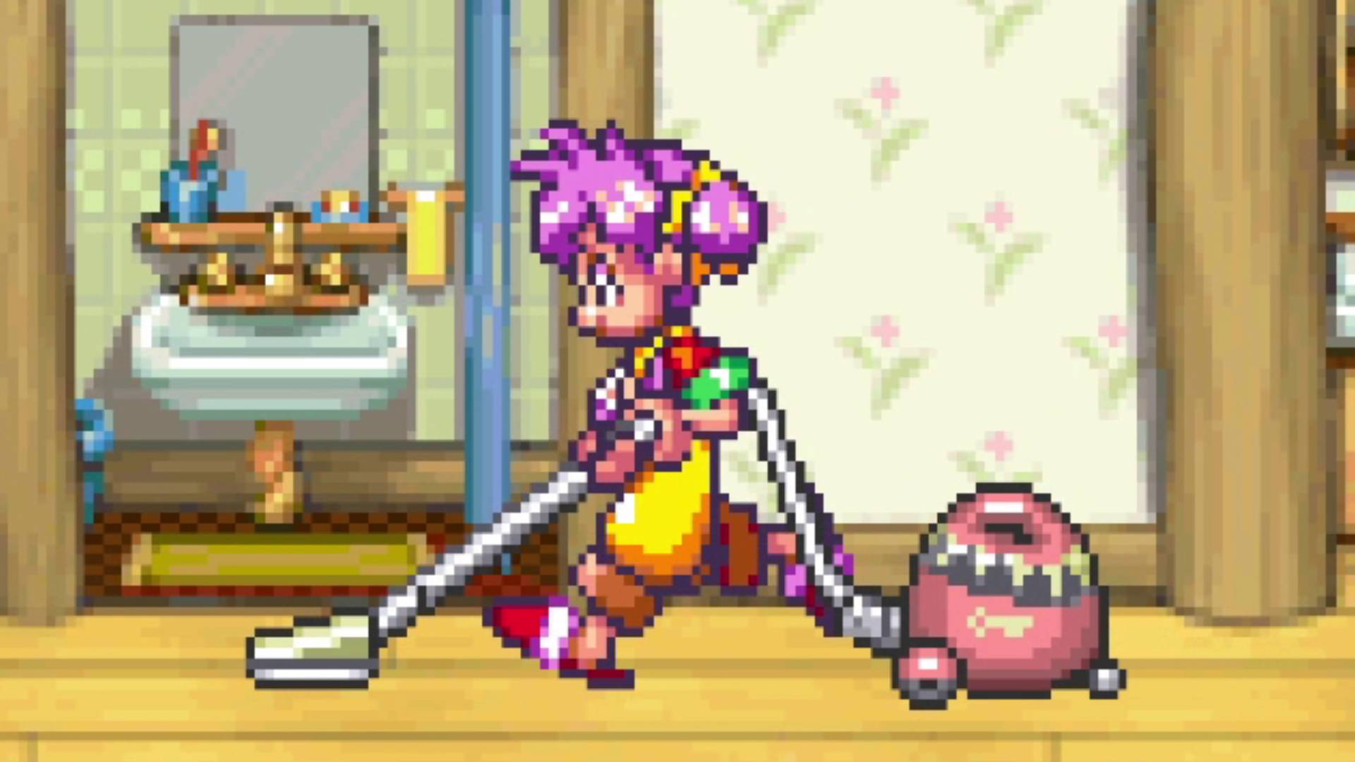 The title character vacuums the floor in Milano&#039;s Odd Job Collection