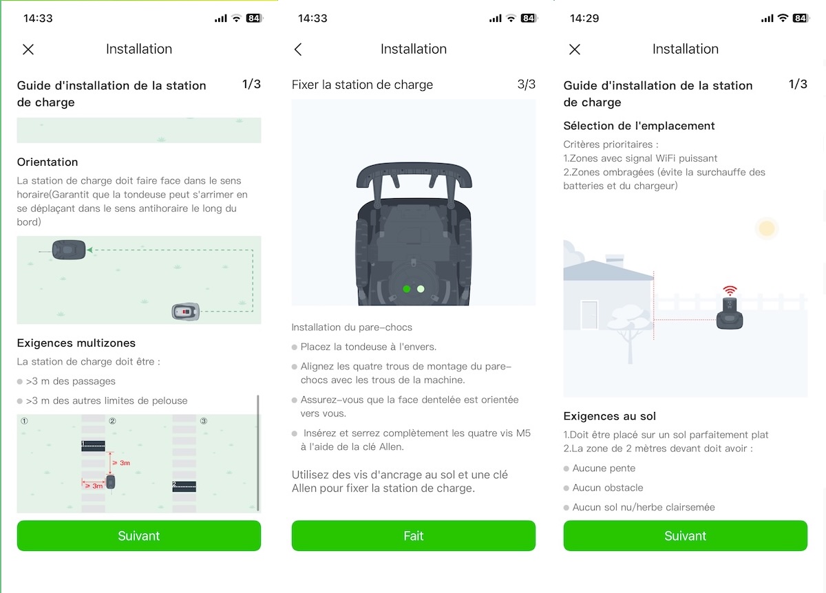 captures d'&amp;eacute;cran de l'application du robot tondeuse raccoon 2 SE
