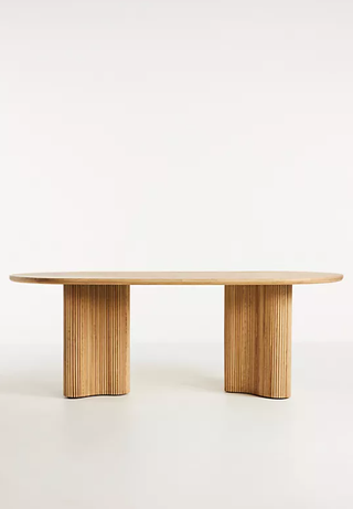 Wooden double pedestal dining table from Anthropologie.