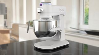 The GE Profile Stand Mixer on a kitchen counter