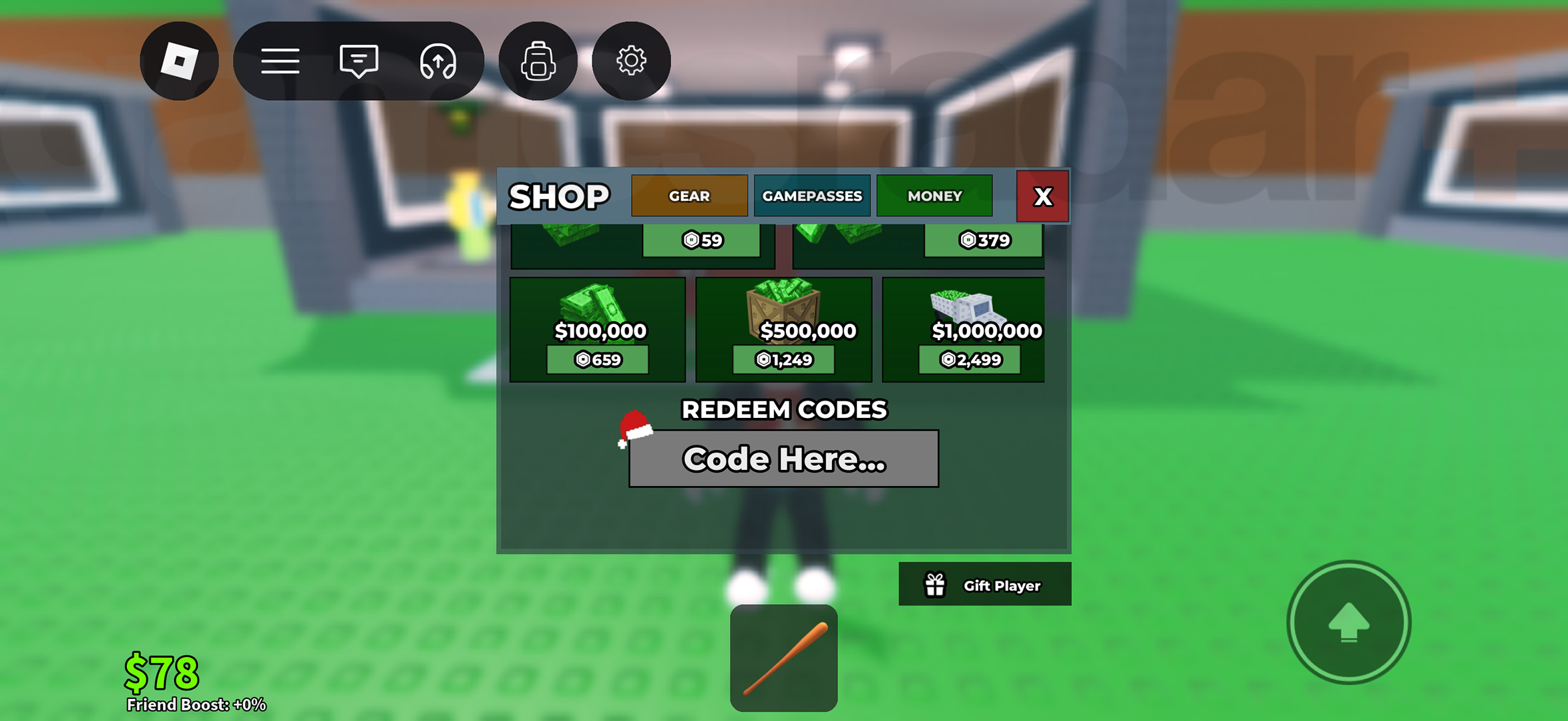 Menu to redeem Steal a Brainrot codes