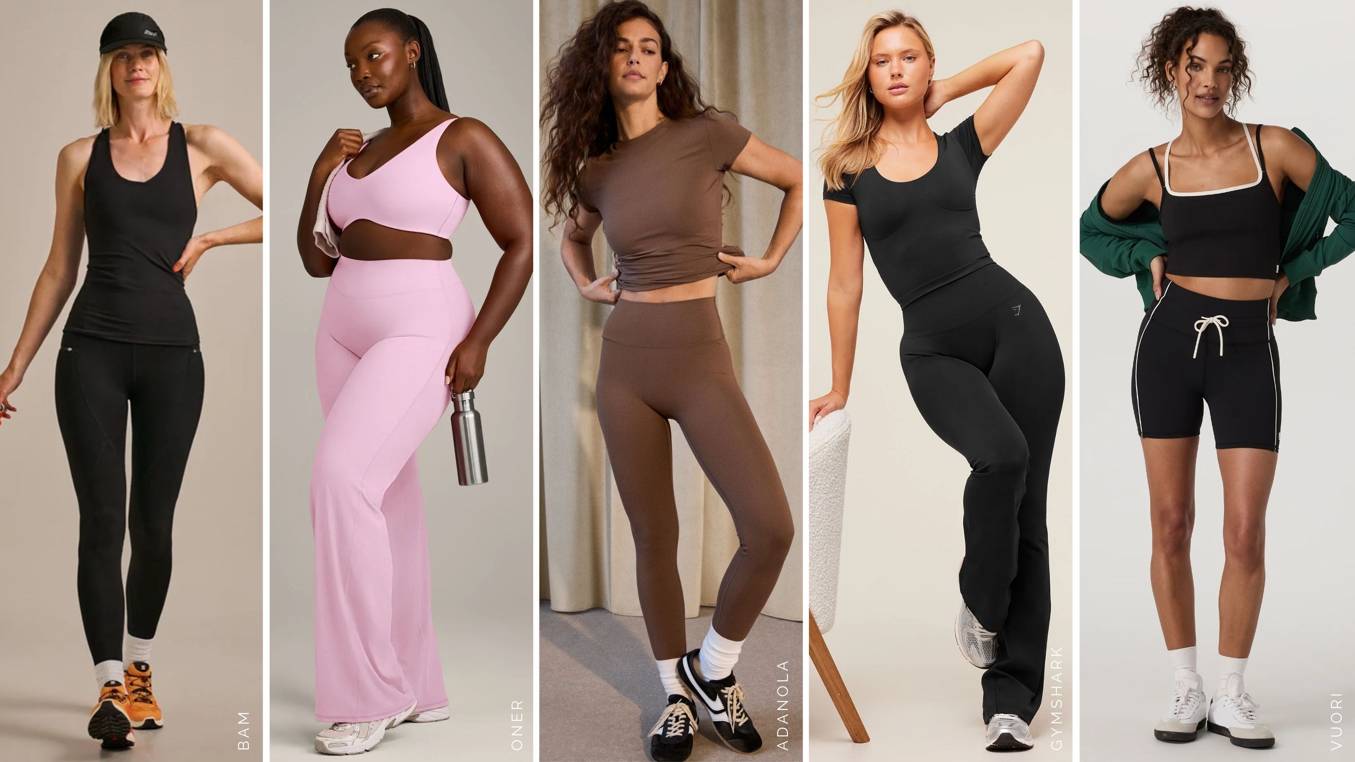 models wearing the best pilates sets from BAM, Oner, Adanola, Gymshark, Vuori