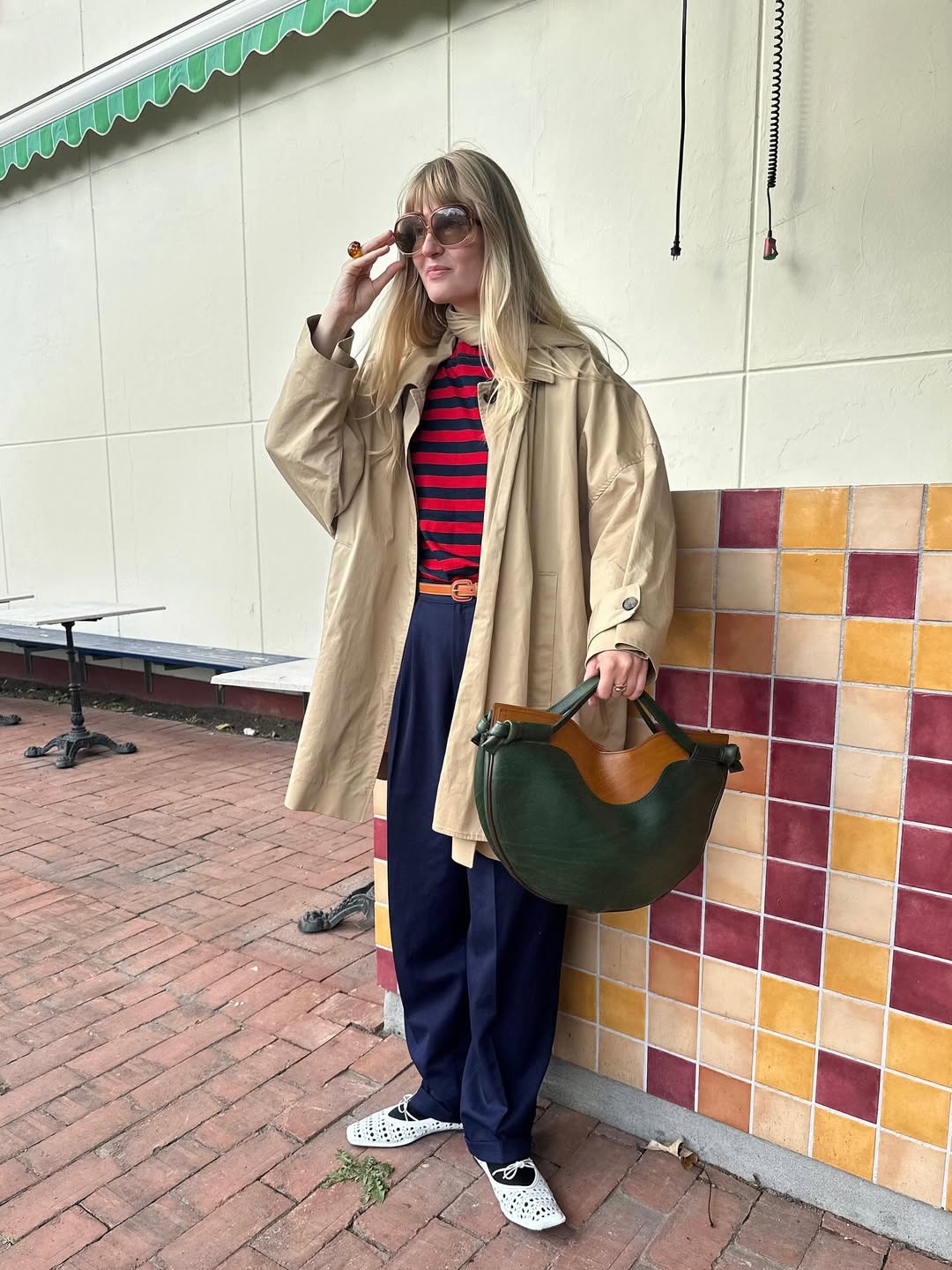 Influencer Anne Johannsen wearing a breton stripe top.