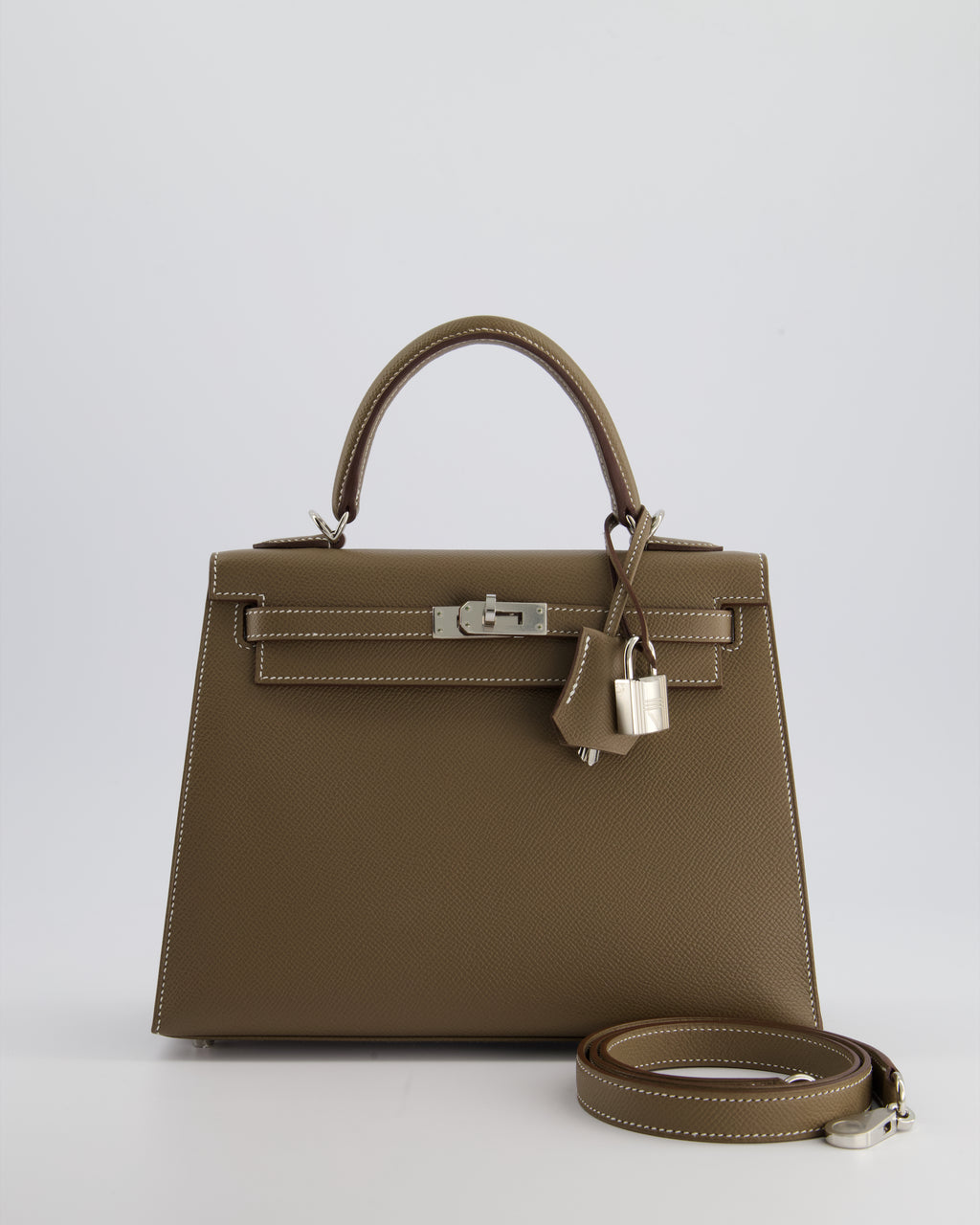 Hermès Kelly Sellier 25cm Bag in Etoupe Epsom Leather With Palladium Hardware