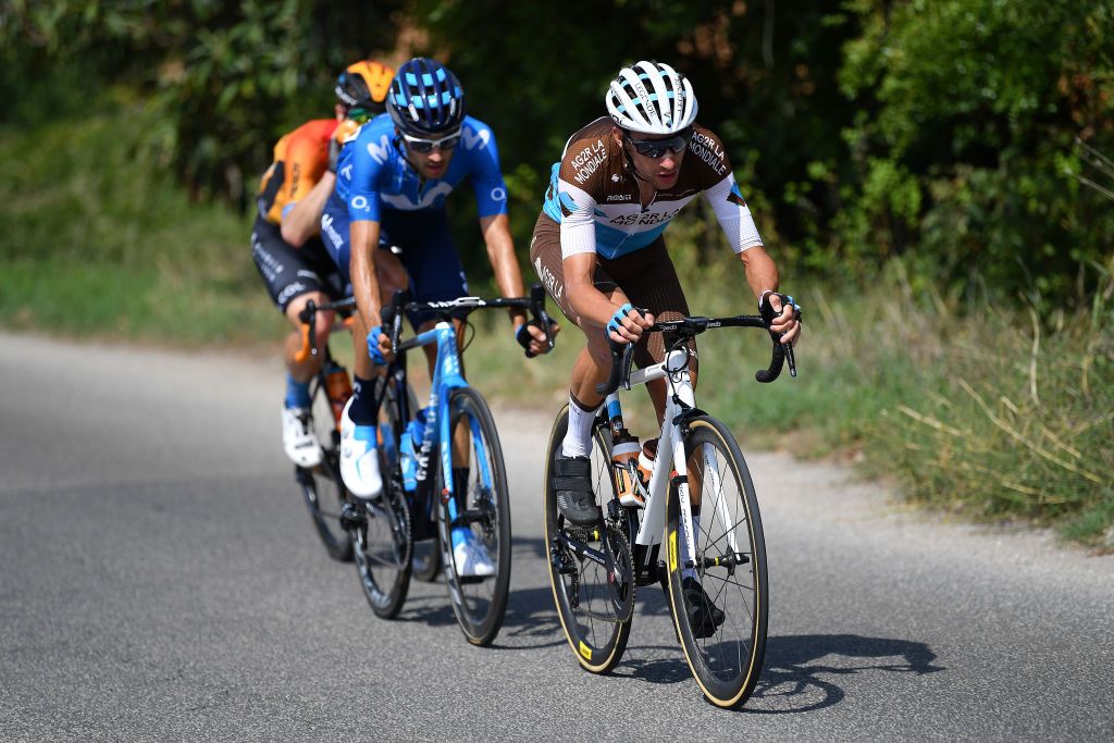 CASCIA ITALY SEPTEMBER 10 Geoffrey Bouchard of France and Team AG2R La Mondiale Hector Carretero of Spain and Movistar Team Breakaway during the 55th TirrenoAdriatico 2020 Stage 4 a 194km stage from Terni to Cascia 645m TirrenAdriatico on September 10 2020 in Cascia Italy Photo by Justin SetterfieldGetty Images