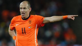 JOHANNESBURG, SOUTH AFRICA - JULY 11: Arjen Robben of the Netherlands gestures during the 2010 FIFA World Cup South Africa Final match between Netherlands and Spain at Soccer City Stadium on July 11, 2010 in Johannesburg, South Africa. (Photo by Laurence Griffiths/Getty Images)