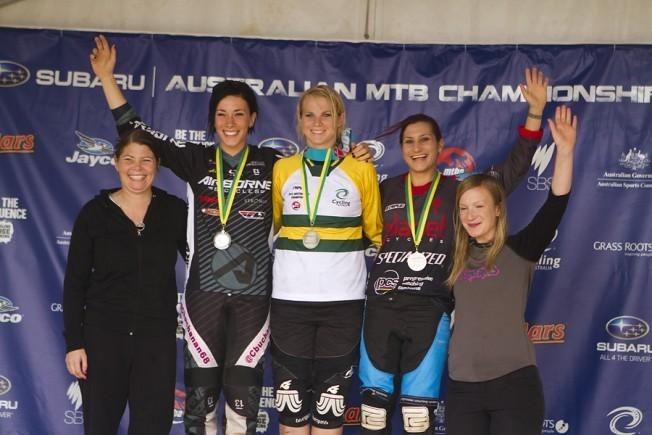 Elite women's downhill podium at 2013 Australian nationals