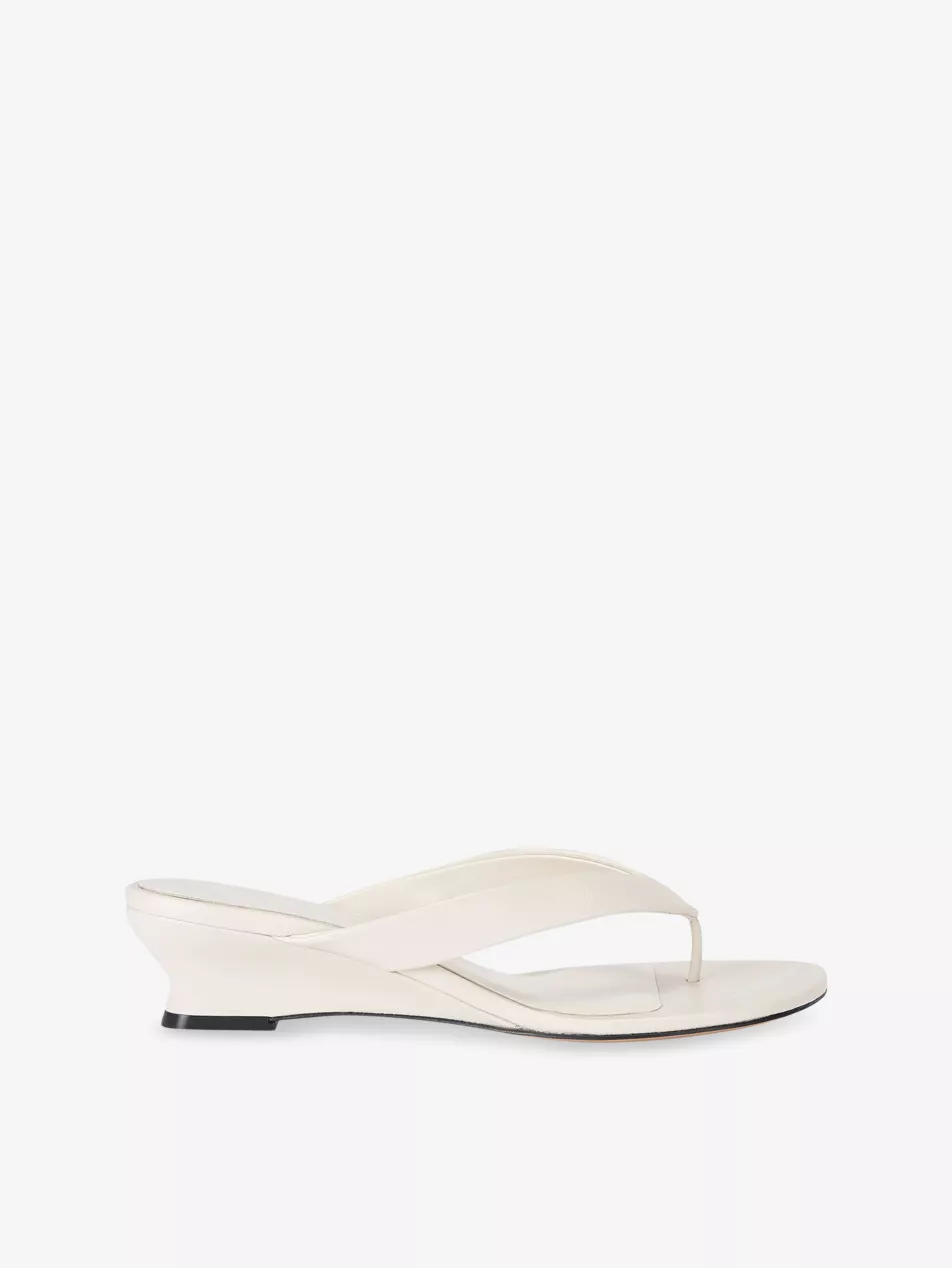 Micro Wedge Thong-Strap Leather Sandals - Eur 35 / 2 Uk Women