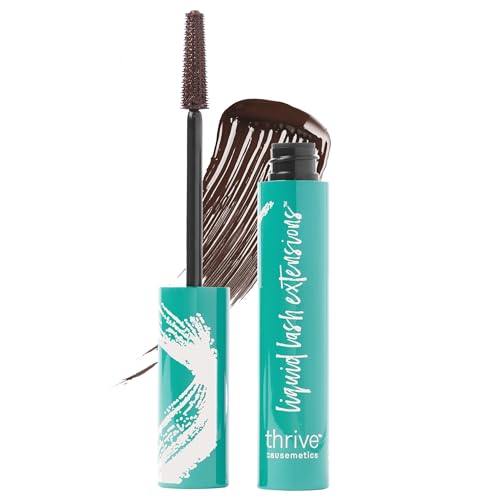 Thrive Causemetics Liquid Lash Extensions Mascara, Tubing Thrive Mascara Lengthening, Volumizing &amp;amp; Curling, Smudge Proof, Washable, No Clumping or Flaking, Vegan &amp;amp; Cruelty Free, Crystal (brown Black)