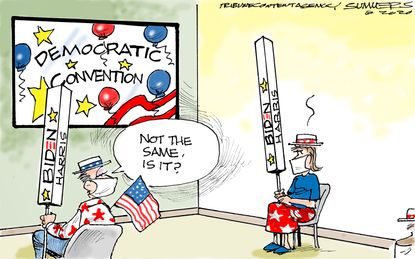 Political Cartoon U.S. DNC 2020 social distancing