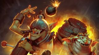 A pair of trap-laying goblins in Dota 2, smoking cigars and chucking bombs.