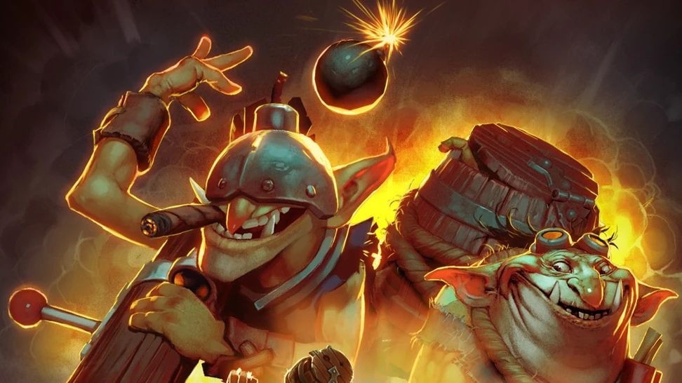 A pair of trap-laying goblins in Dota 2, smoking cigars and chucking bombs.