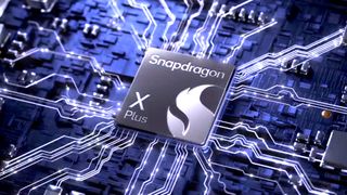 Promotional logo for Qualcomm's Snapdragon X Plus series of processors