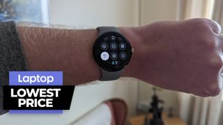 Pixel Watch on wrist with menu on display