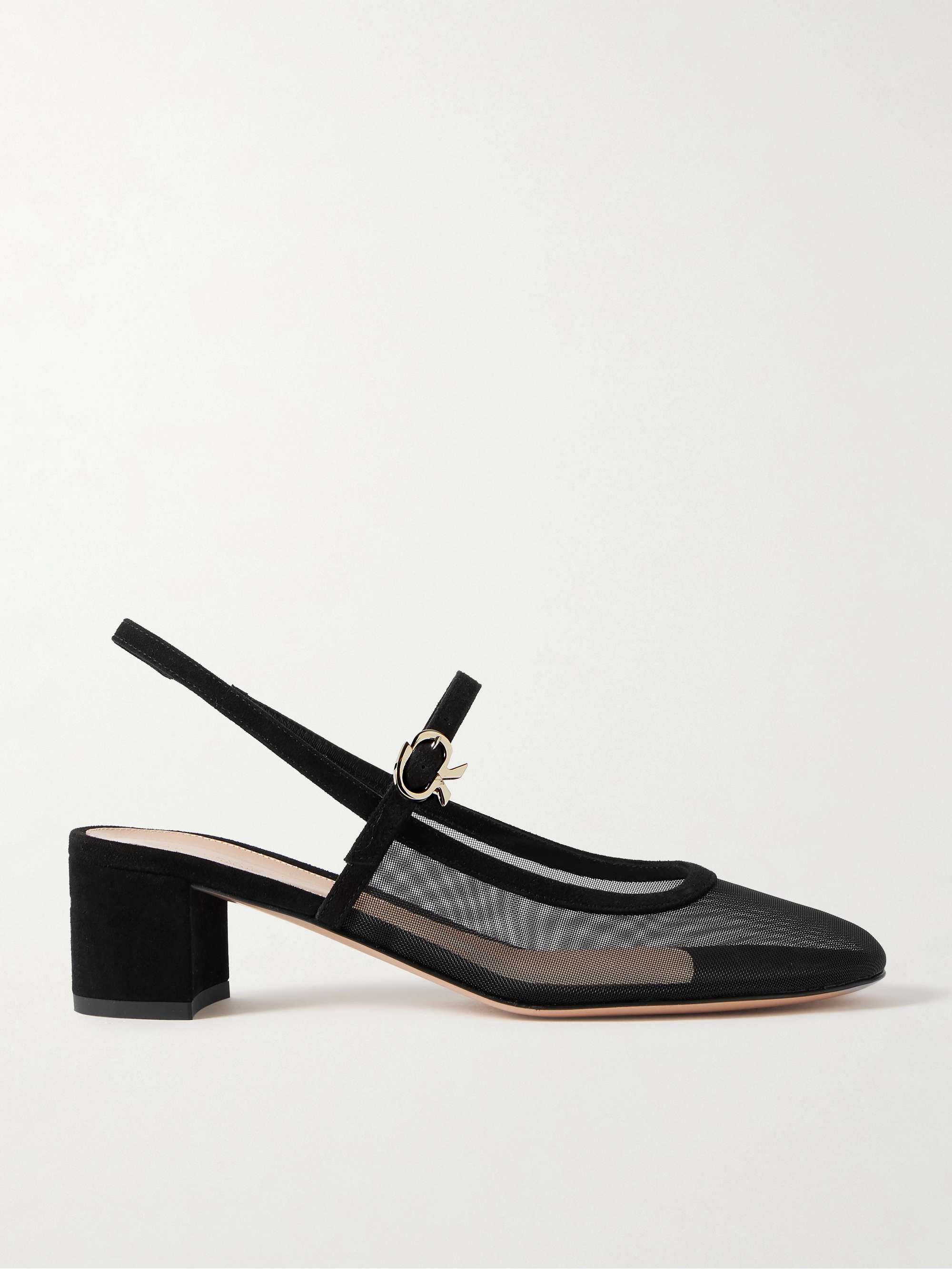 Francoise Suede-Trimmed Mesh Slingback Pumps