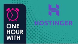 A clock and text saying one hour with Hostinger