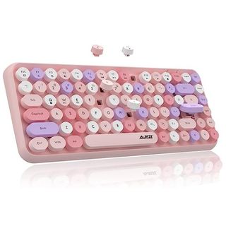 Ett rosa Felicon-tangentbord visas upp mot en vit bakgrund.