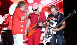 (from left) Sammy Hagar, Joe Satriani and Michael Anthony perform onstage at the Downtown Las Vegas Events Center on October 18, 2014