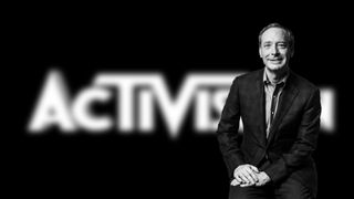 Microsoft President Brad Smith against an Activision backdrop.