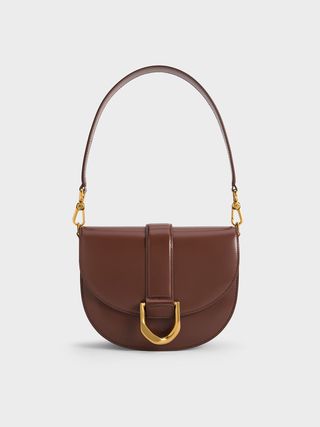 Gabine Leather Saddle Bag - Dark Brown