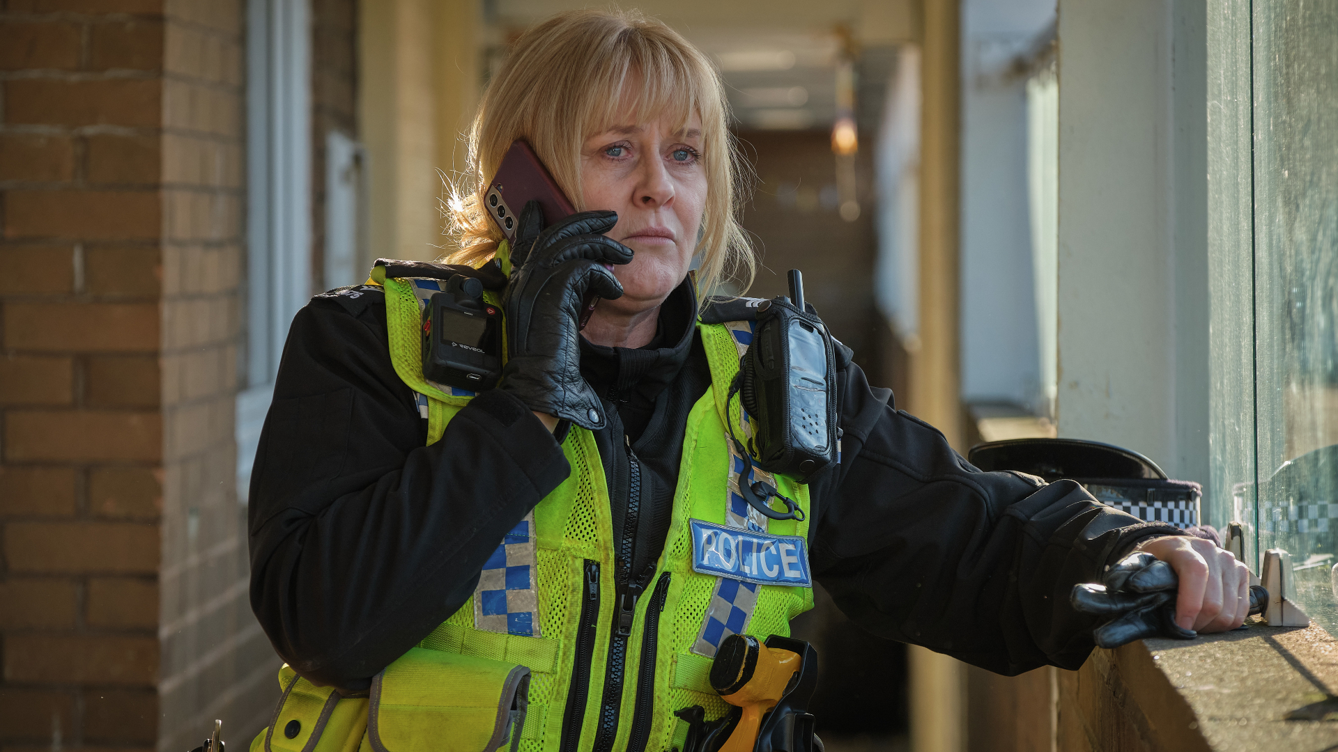 Sarah Lancashire in police gear in Happy Valley season 3