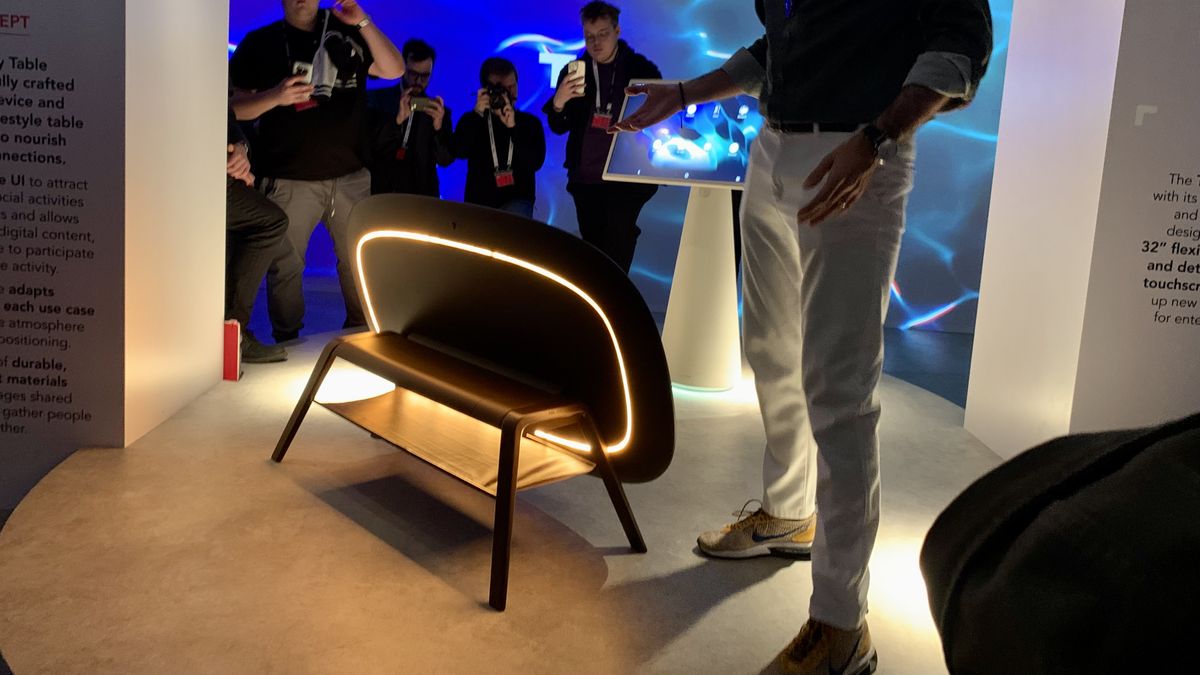 TCL Telly Table tilted on its side, displaying back-lighting