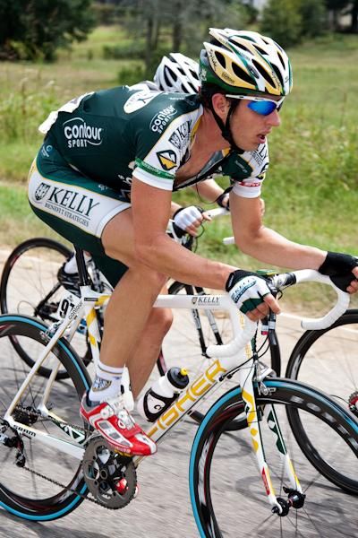 Scott Zwizanski (Kelly Benefits) gets in a break after being third in yesterday's time trial.