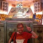 Benjamin Abbott pointing up at DJ Rex in Oga's Cantina at Galaxy's Edge