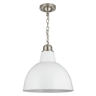 Aiden Factory Ceiling Light in white hanging from a chain