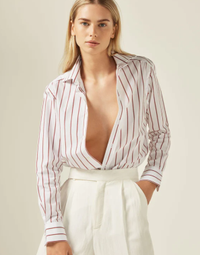 The Boyfriend Poplin Shirt in Merlot Stripe, $135 (£95) | WNU