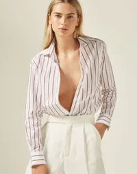 The Boyfriend Poplin Shirt in Merlot Stripe, $135 (£95) | WNU