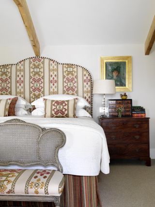 Cozy bedroom with patterned headboard