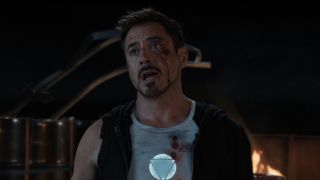 Tony talking to Pepper at the end of Iron Man 3's battle