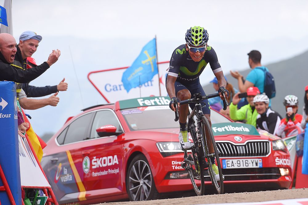 Nairo Quintana rides to the win during stage 10 at the Vuelta a Espana.