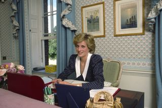 Princess Diana At Her Desk In Her Sitting Room At Home In Kensington Palace, London