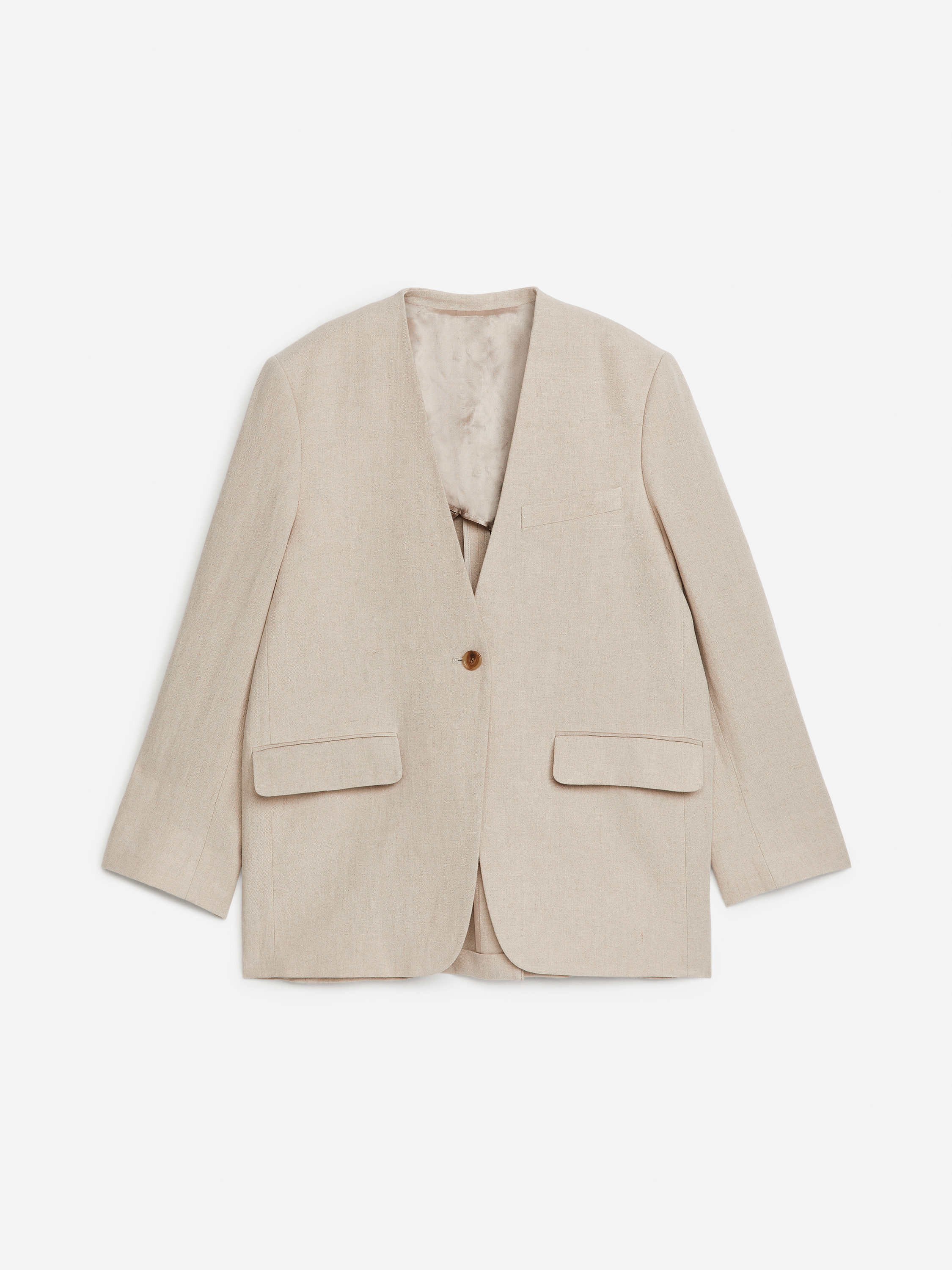 Collarless Linen Blazer – Beige – Women – Arket Gb