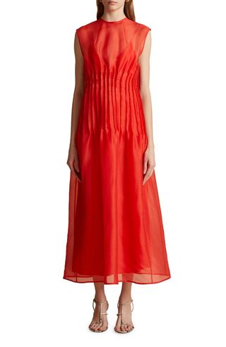 Wes Pintuck Sleeveless Shantung Organza Dress