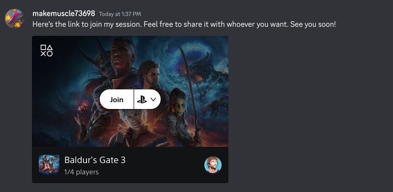 ps5 discord widget for joining multiplayer sessions