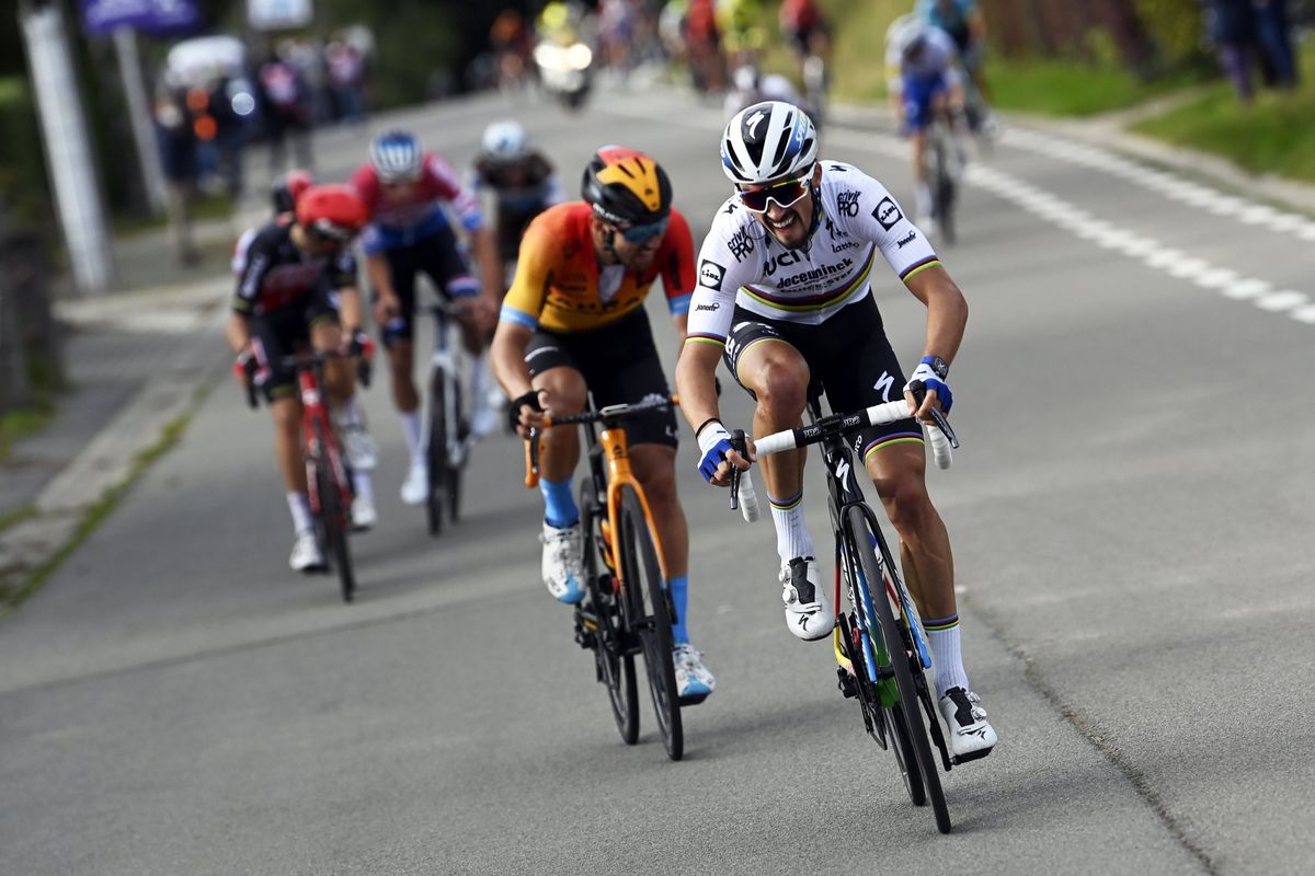 De Brabantse Pijl 2020 La Fleche Brabanconne 60th Edition Leuven Overijse 197km 07102020 Sonny Colbrelli ITA Bahrain McLaren Julian Alaphilippe FRA Deceuninck Quick Step photo Nico VereeckenPNBettiniPhoto2020