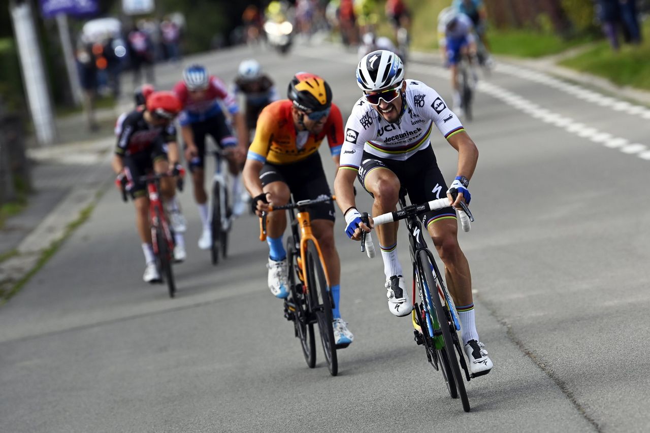 De Brabantse Pijl 2020 La Fleche Brabanconne 60th Edition Leuven Overijse 197km 07102020 Sonny Colbrelli ITA Bahrain McLaren Julian Alaphilippe FRA Deceuninck Quick Step photo Nico VereeckenPNBettiniPhoto2020