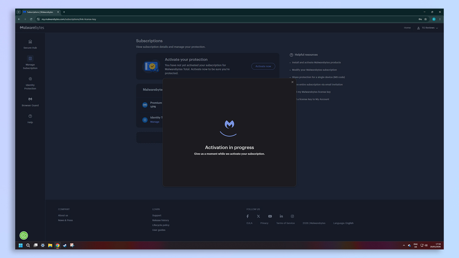 Malwarebytes antivirus software screenshot