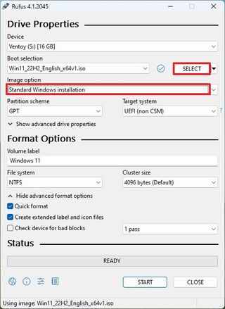 Rufus Windows 11 USB creation settings