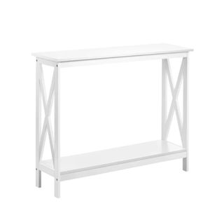 A white console table with two tiers