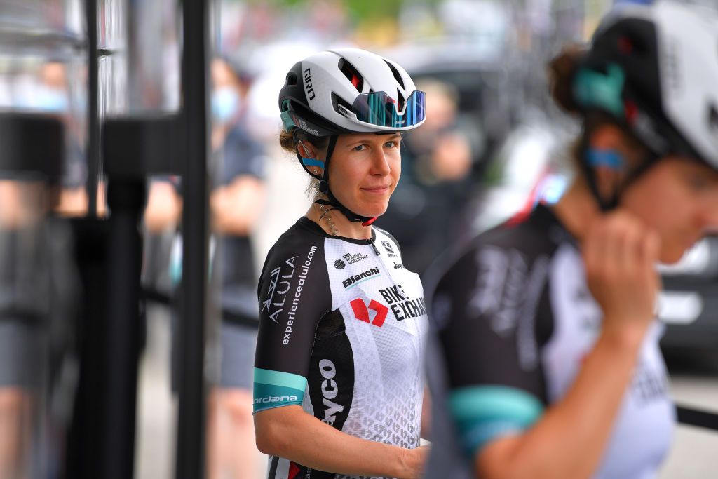 OVADA ITALY JULY 04 Amanda Spratt of Australia and Team BikeExchange at start during the 32nd Giro dItalia Internazionale Femminile 2021 Stage 3 a 135km stage from Casale Monferrato to Ovada Team Presentation GiroDonne UCIWWT on July 04 2021 in Ovada Italy Photo by Luc ClaessenGetty Images