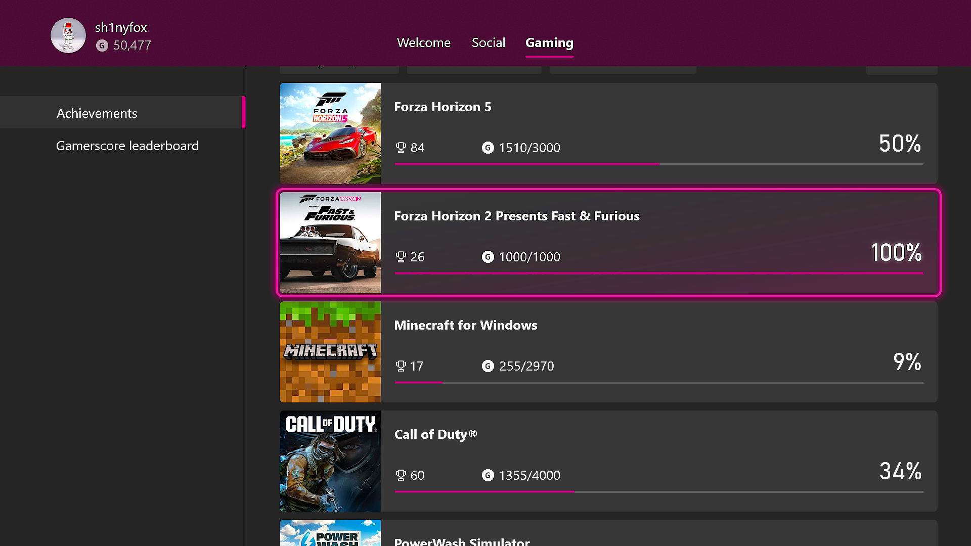 Xbox games with 100% achievement completion will now be highlighted in your custom color.