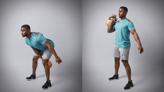 Man demonstrates two positions of the kettlebell clean