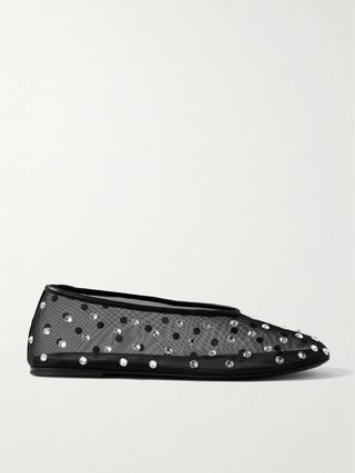 Marcy Crystal-Embellished Mesh Ballet Flats