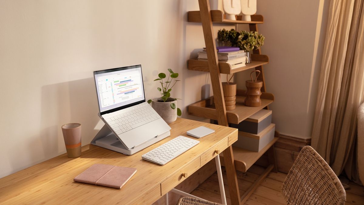 Logitech Casa set up and open on a desk