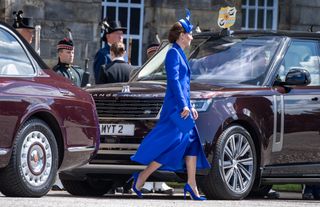 Kate Middleton, Princess of Wales, in a blue coat dress at the Scottish Coronation